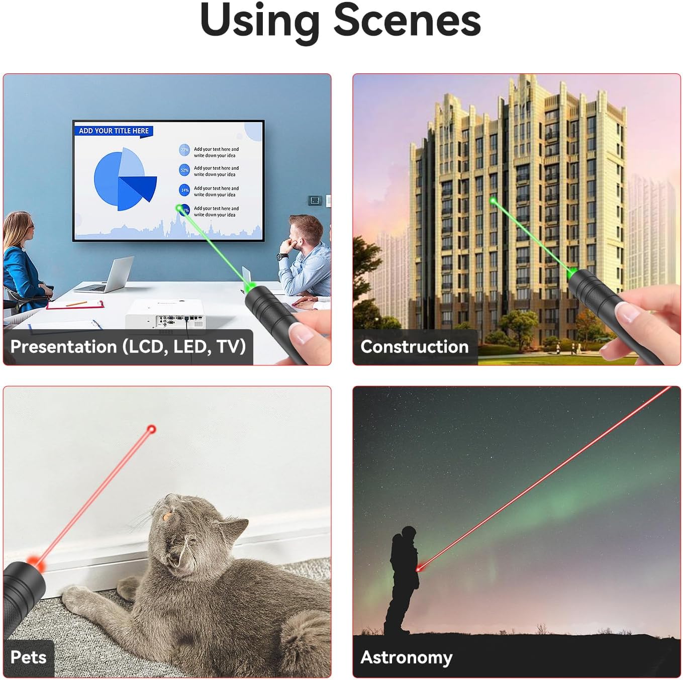 2-Pack Rechargeable Long-Range Laser Pointer Set (Red & Green) with Star Cap