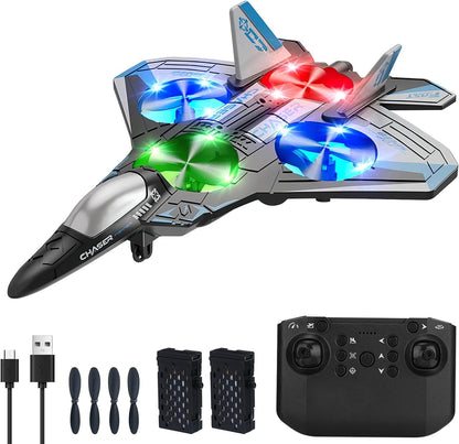 RC Stunt Fighter Jet with LED Lights – Anti-Collision Foam Drone