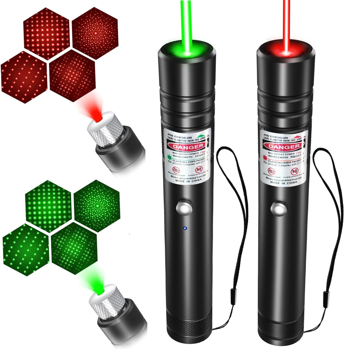 2-Pack Rechargeable Long-Range Laser Pointer Set (Red & Green) with Star Cap