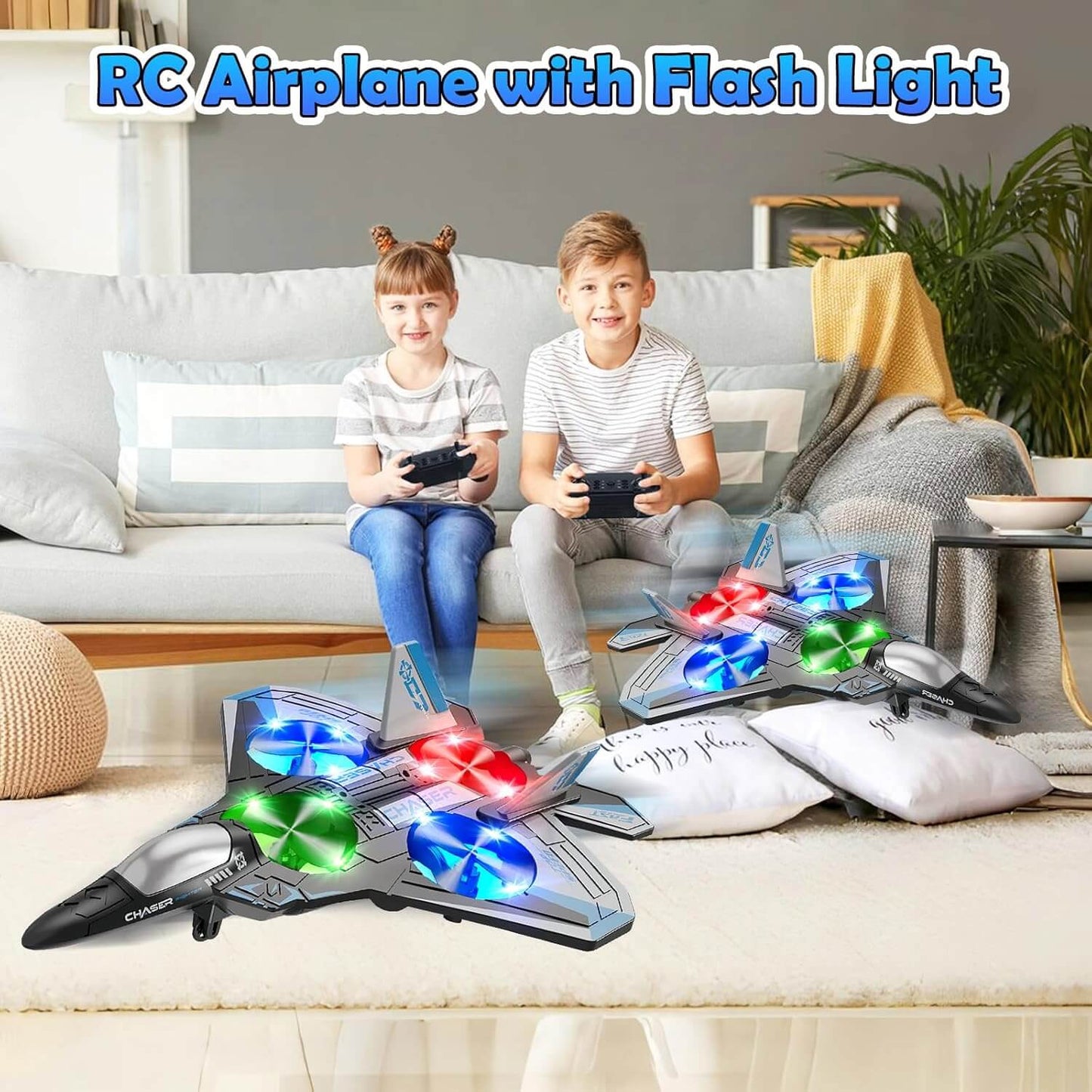 RC Stunt Fighter Jet with LED Lights – Anti-Collision Foam Drone