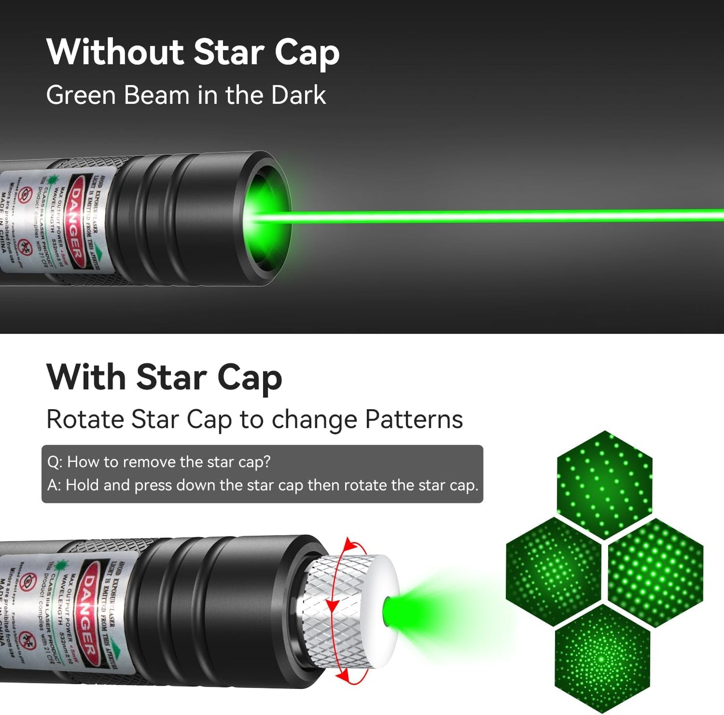 2-Pack Rechargeable Long-Range Laser Pointer Set (Red & Green) with Star Cap