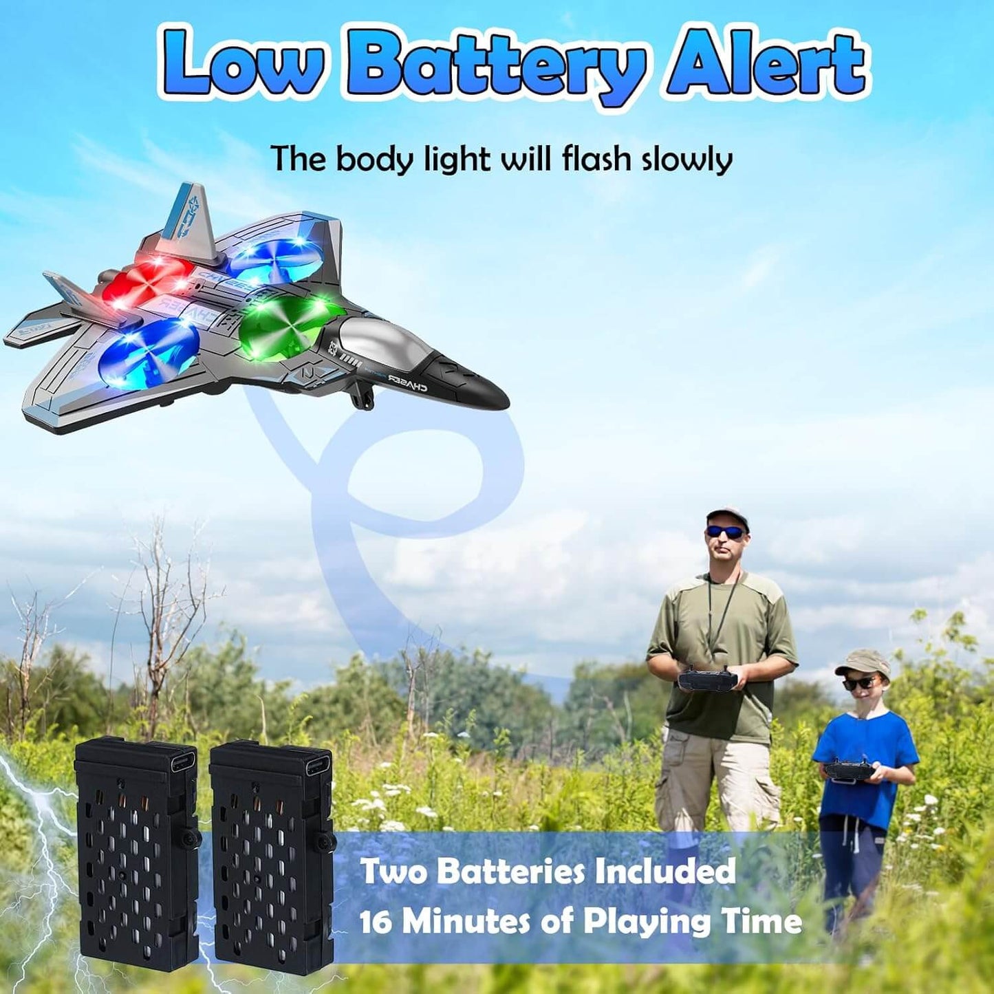 RC Stunt Fighter Jet with LED Lights – Anti-Collision Foam Drone