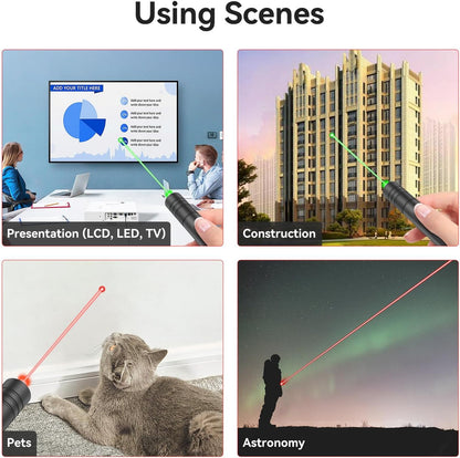 2-Pack Rechargeable Long-Range Laser Pointer Set (Red & Green) with Star Cap