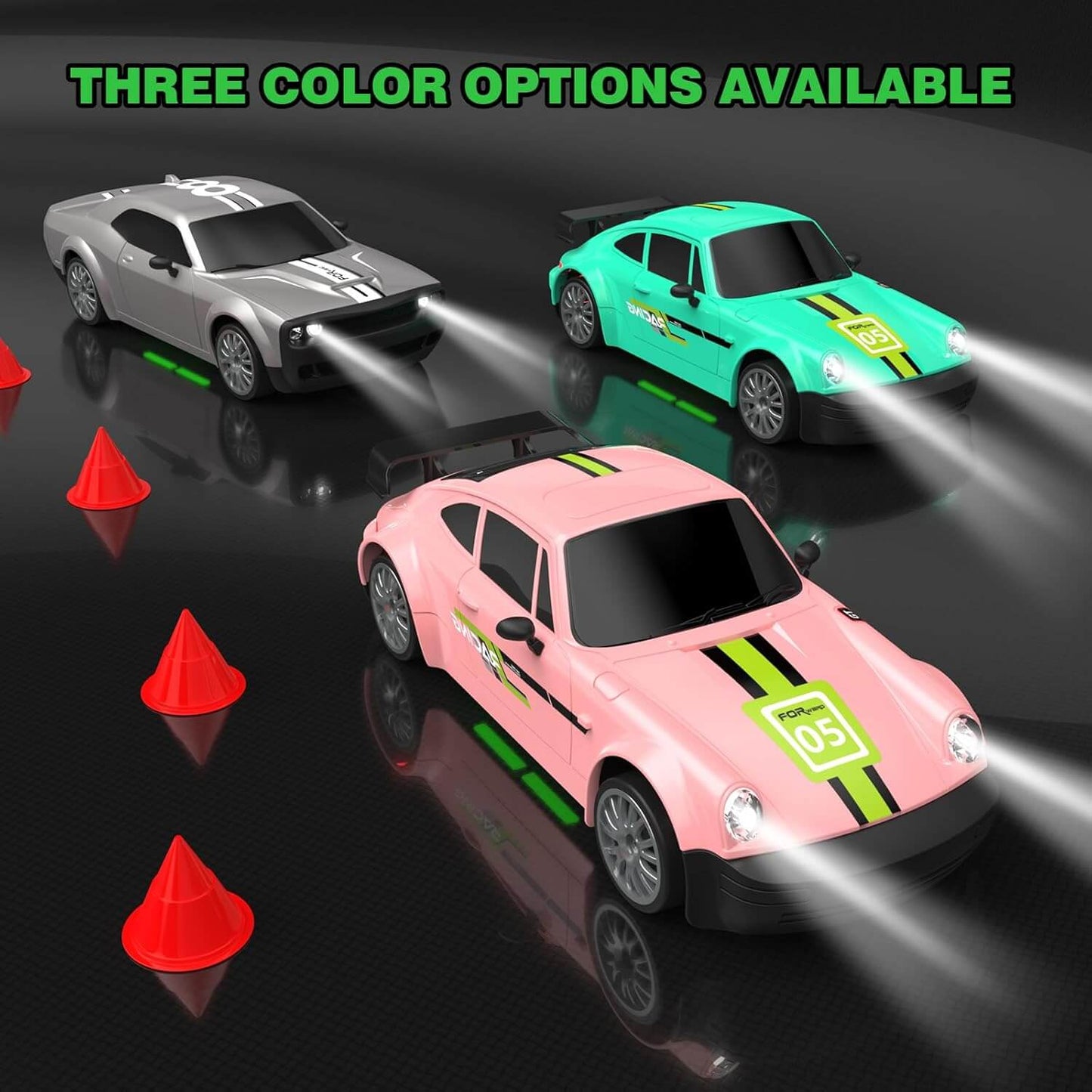 1:20 Scale 4WD High-Speed RC Drift Muscle Car (20km/h) with LED Lights & Extra Tires