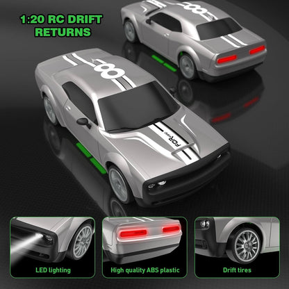 1:20 Scale 4WD High-Speed RC Drift Muscle Car (20km/h) with LED Lights & Extra Tires