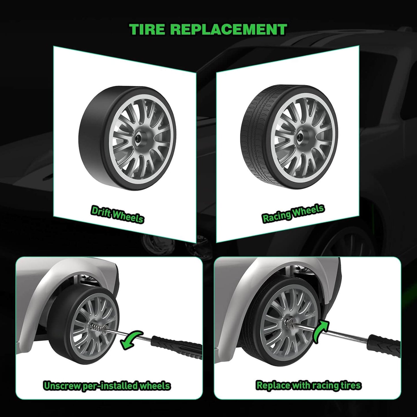 1:20 Scale 4WD High-Speed RC Drift Muscle Car (20km/h) with LED Lights & Extra Tires