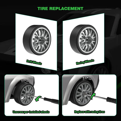 1:20 Scale 4WD High-Speed RC Drift Muscle Car (20km/h) with LED Lights & Extra Tires