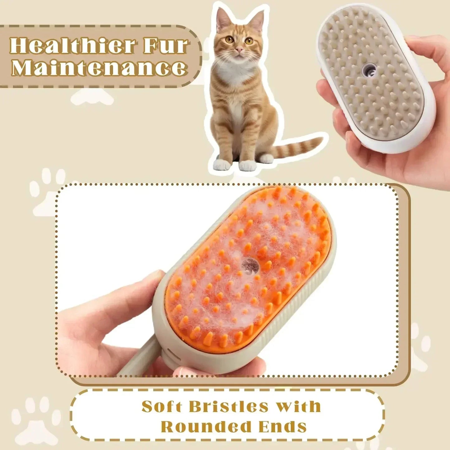 3-in-1 Steam Pet Grooming Brush for Dogs & Cats